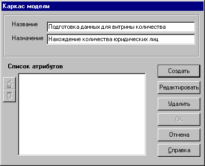 Окно создания и редактирования каркаса модели.