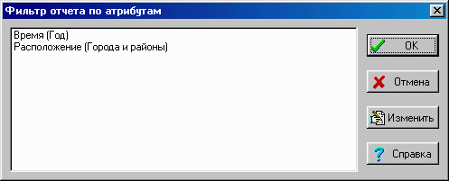 Окно фильтра отчёта по атрибутам.