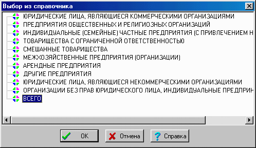 Окно выбора из справочника.