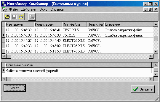 Вид системного журнала.